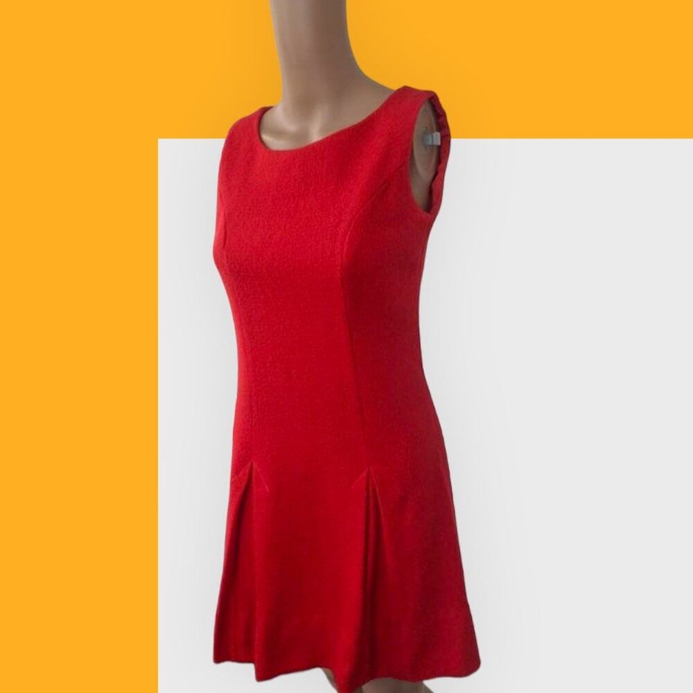 60s Mod Orange Dress Dark Tomato XS Vintage Glenbrooke Pleated Sleeveless